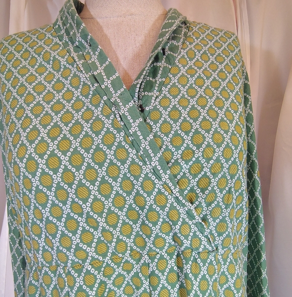 Biba Bohemian Maxi Dress, Patterned Green/Yellow Long Sleeve Ends/Buttons, 6 - Picture 7 of 16